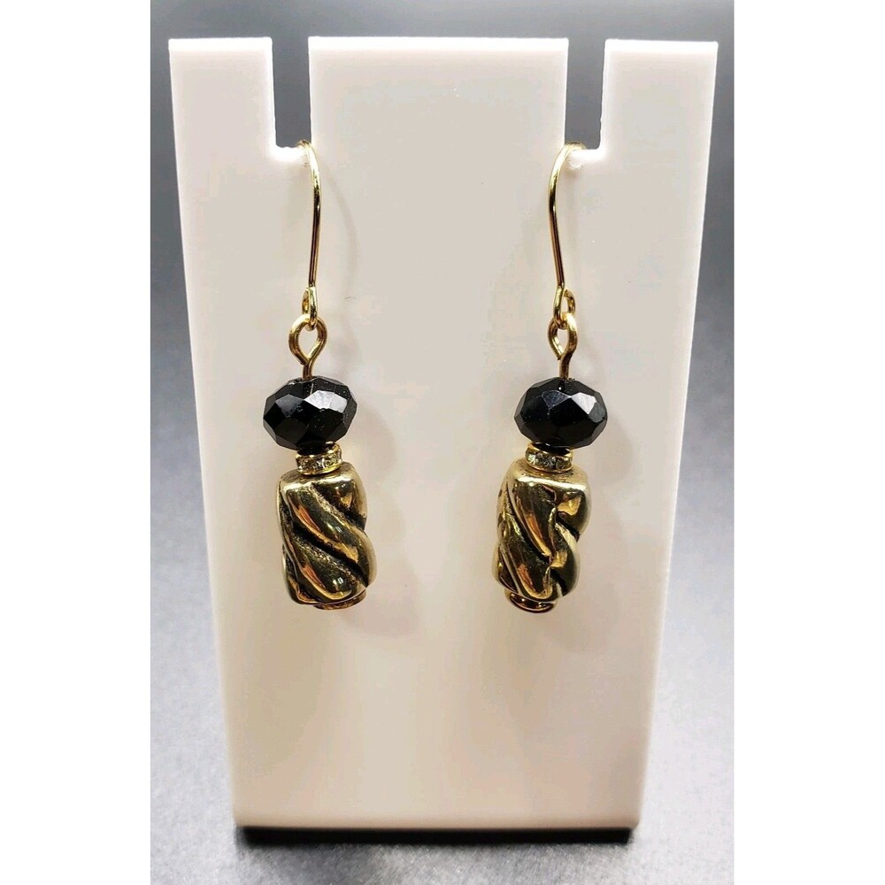 Dangle/Drop/Costume/ Black+Gold Ceramic And Glass Beaded Handcrafted Earrings!!!